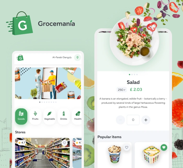 Marketplace Development for Grocemania Grocemania — дизайн интерфейса маркетплейса доставки продуктов