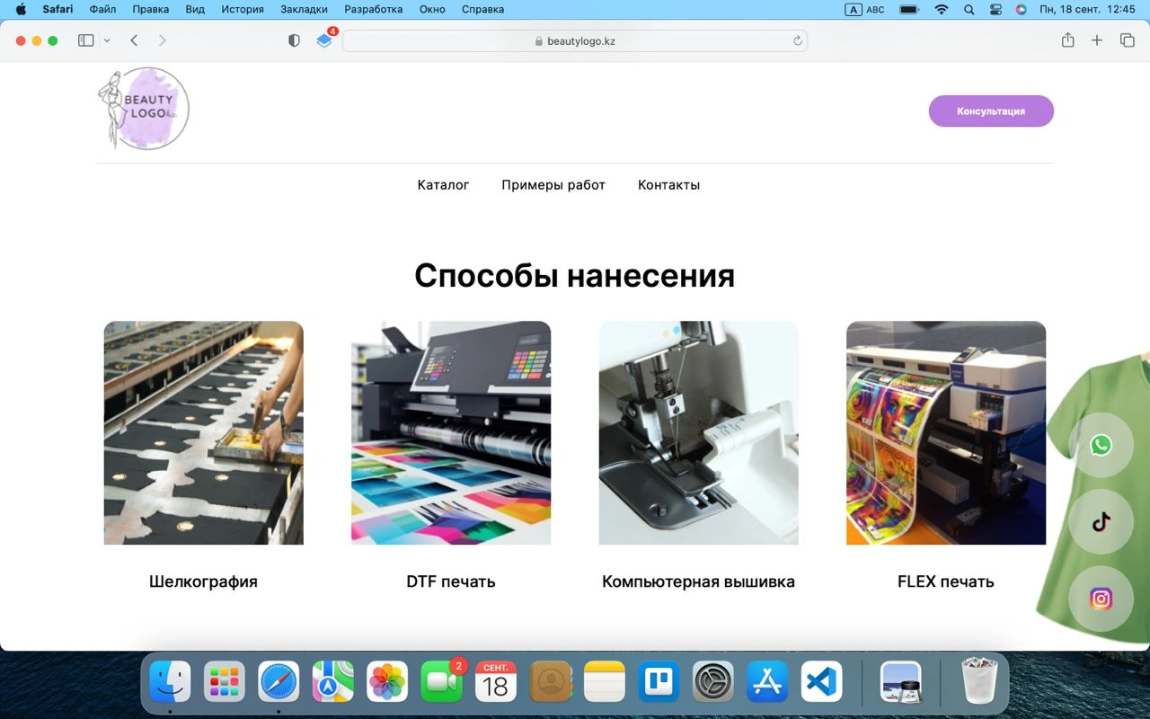 Десктопная версия Beauty Logo — раздел «Способы нанесения», десктоп-версия