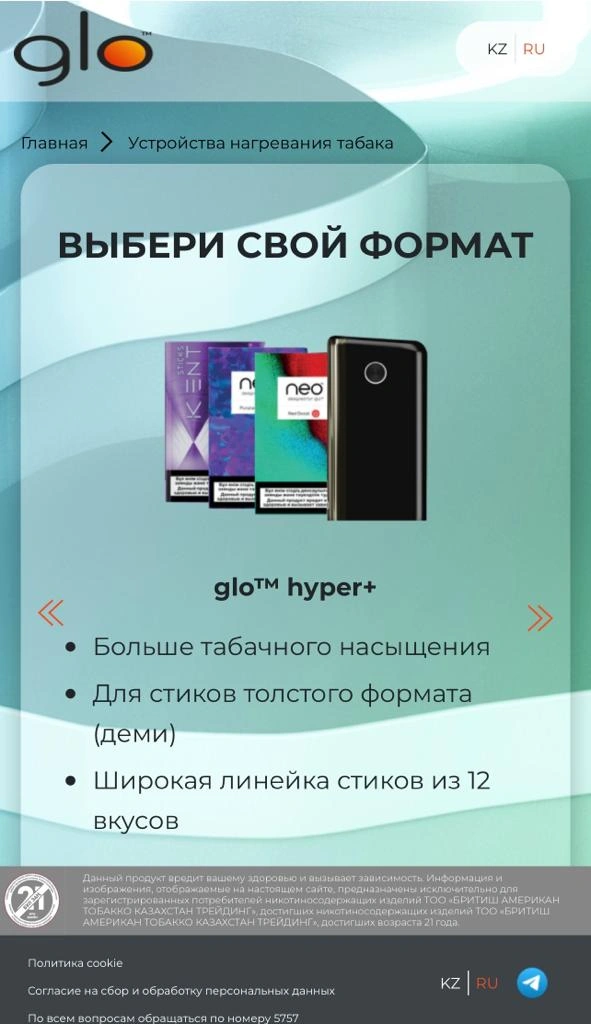 Portal for BAT Kazakhstan — mobile version