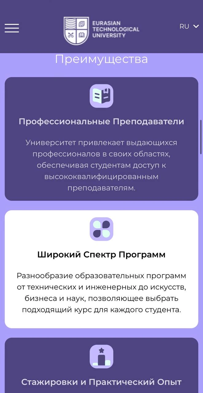 Corporate Website for a University — mobile version