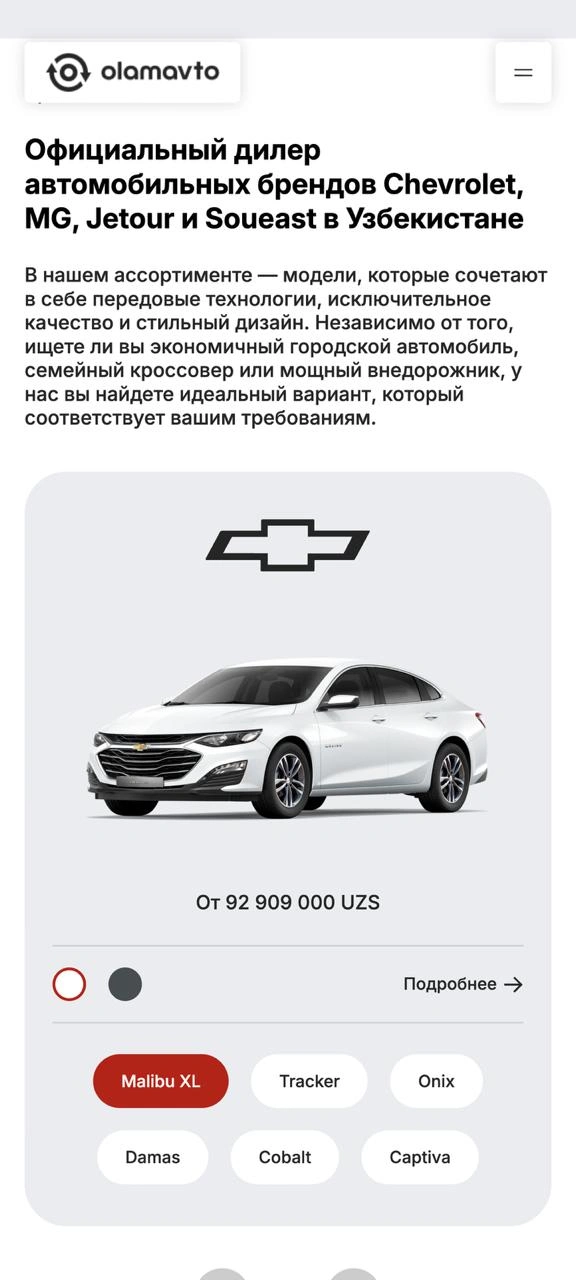 Olam Avto Website — mobile version